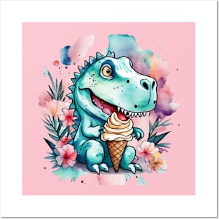 Dinosaur gift ideas dinosaur eating ice cream ,cute dino trex eating ice cream gift ideas Posters and Art